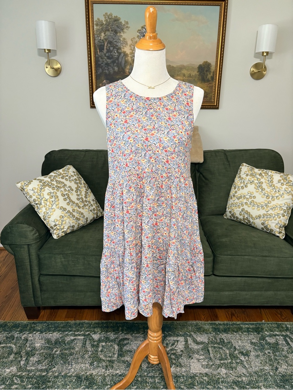 American Eagle flowy floral sleeveless short sundress summer Easter dress tiered